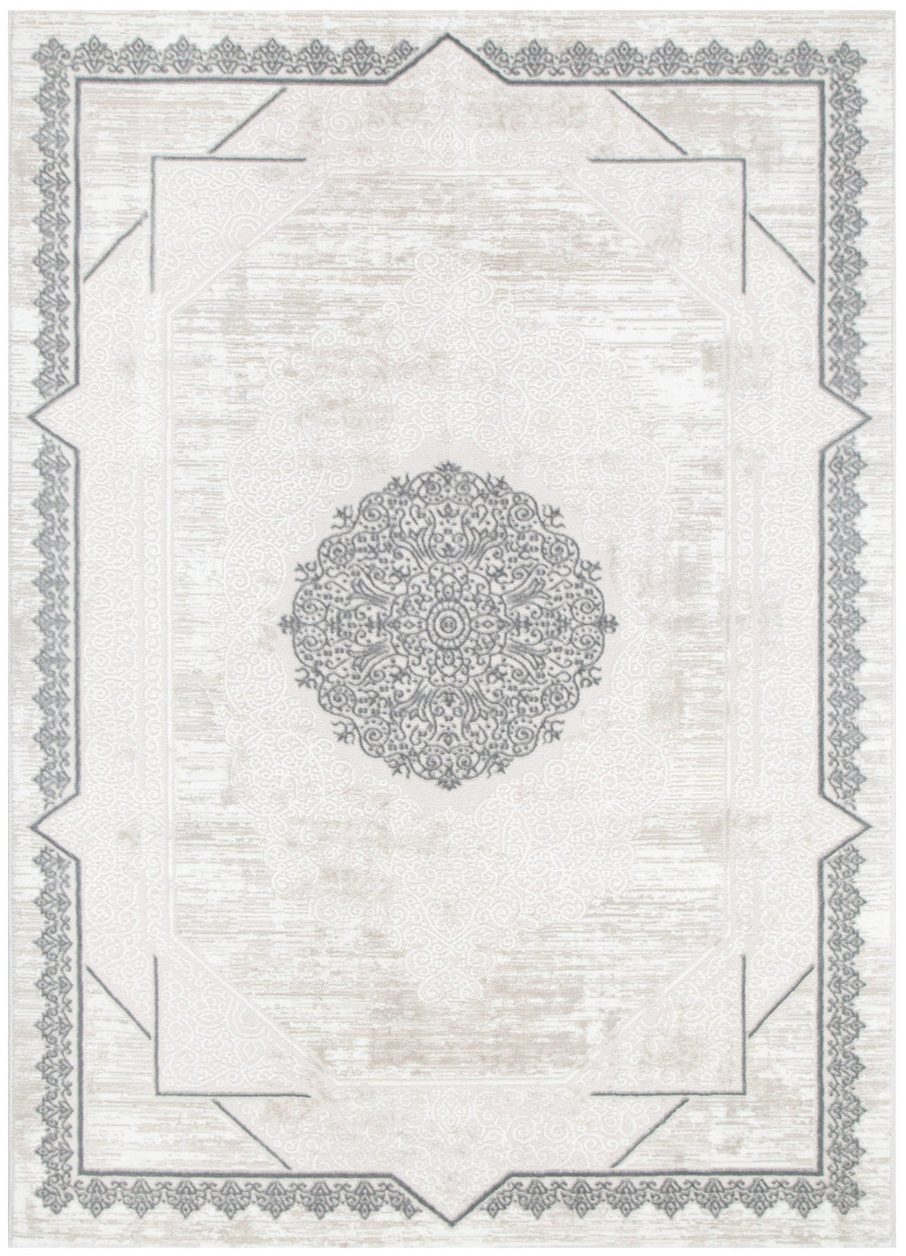 Adore Oriental Border Medallion Cream Grey Rug