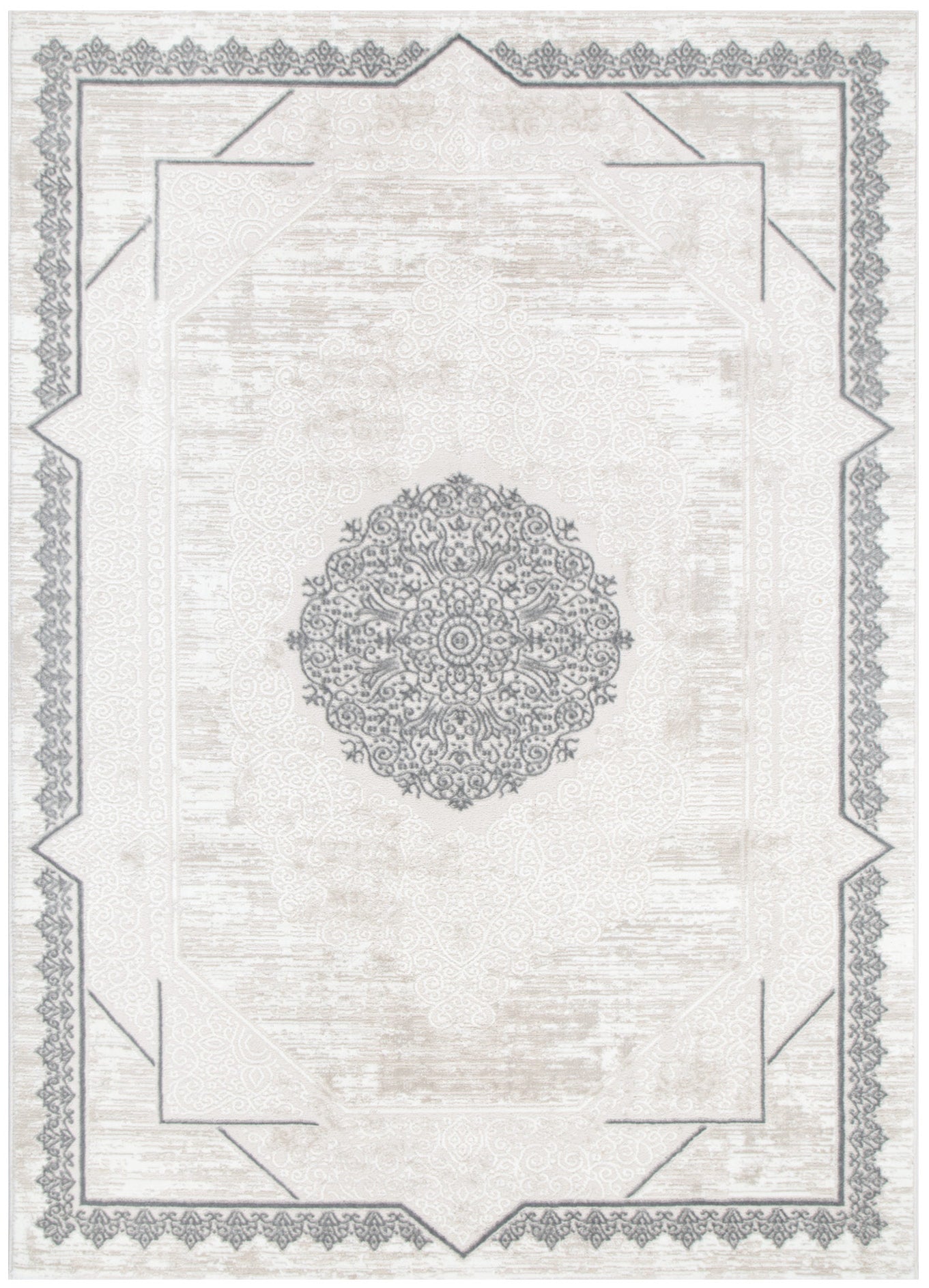 Adore Oriental Border Medallion Cream Grey Rug