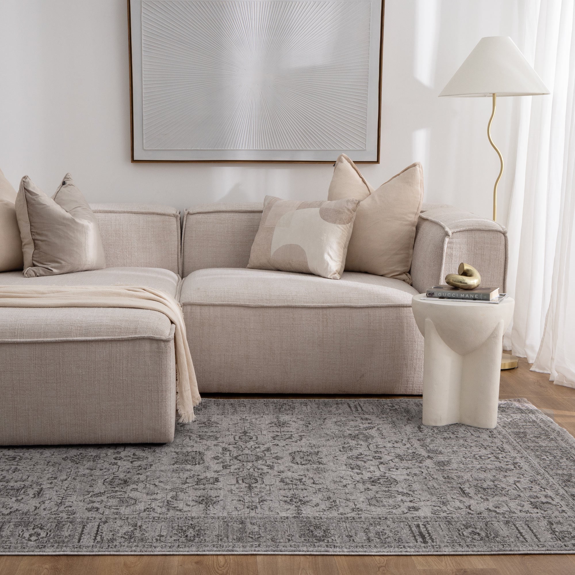 Legacy Distressed Border Grey Rug